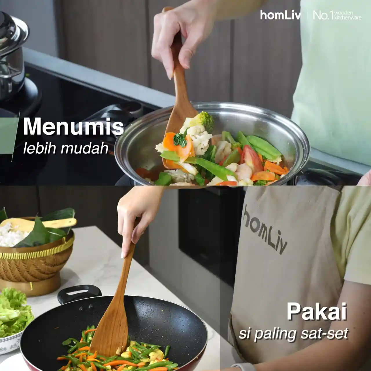 homLiv Sutil Kayu Jati Premium 35 Cm Alegra Teak Wood Alat Masak Food Grade 3