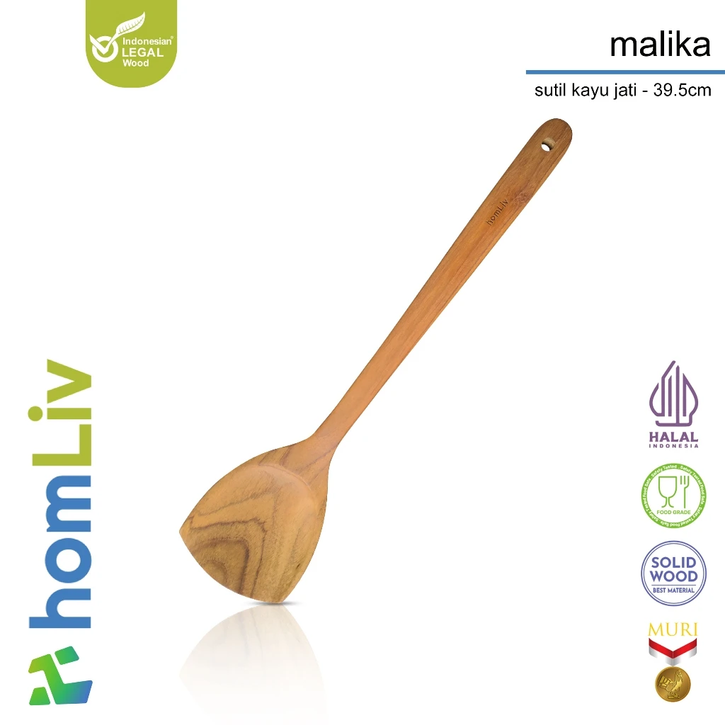 homLiv Sutil Panjang Kayu Jati 39.5 Cm Malika Alat Masak Food Grade