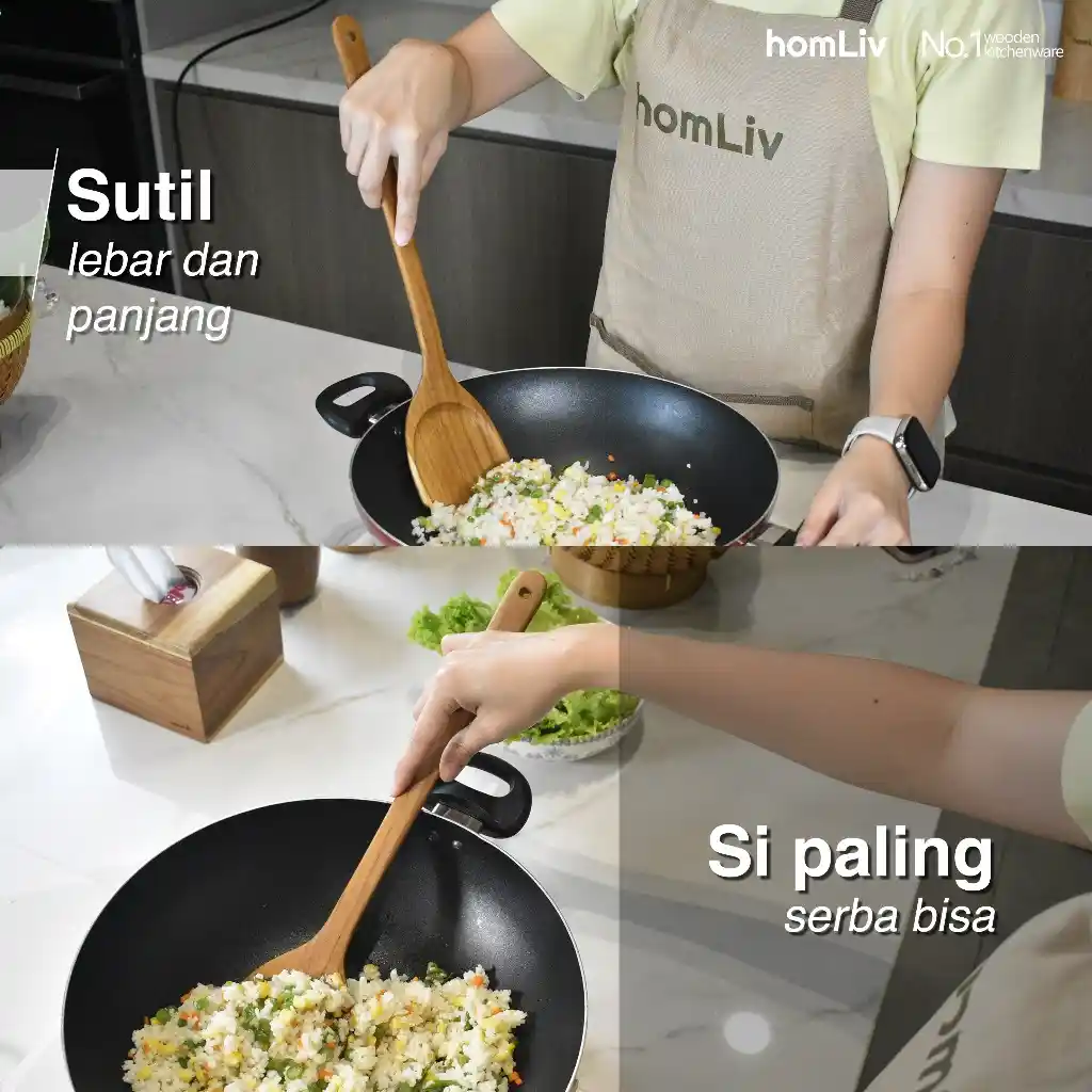 homLiv Sutil Panjang Kayu Jati 39.5 Cm Malika Alat Masak Food Grade 3
