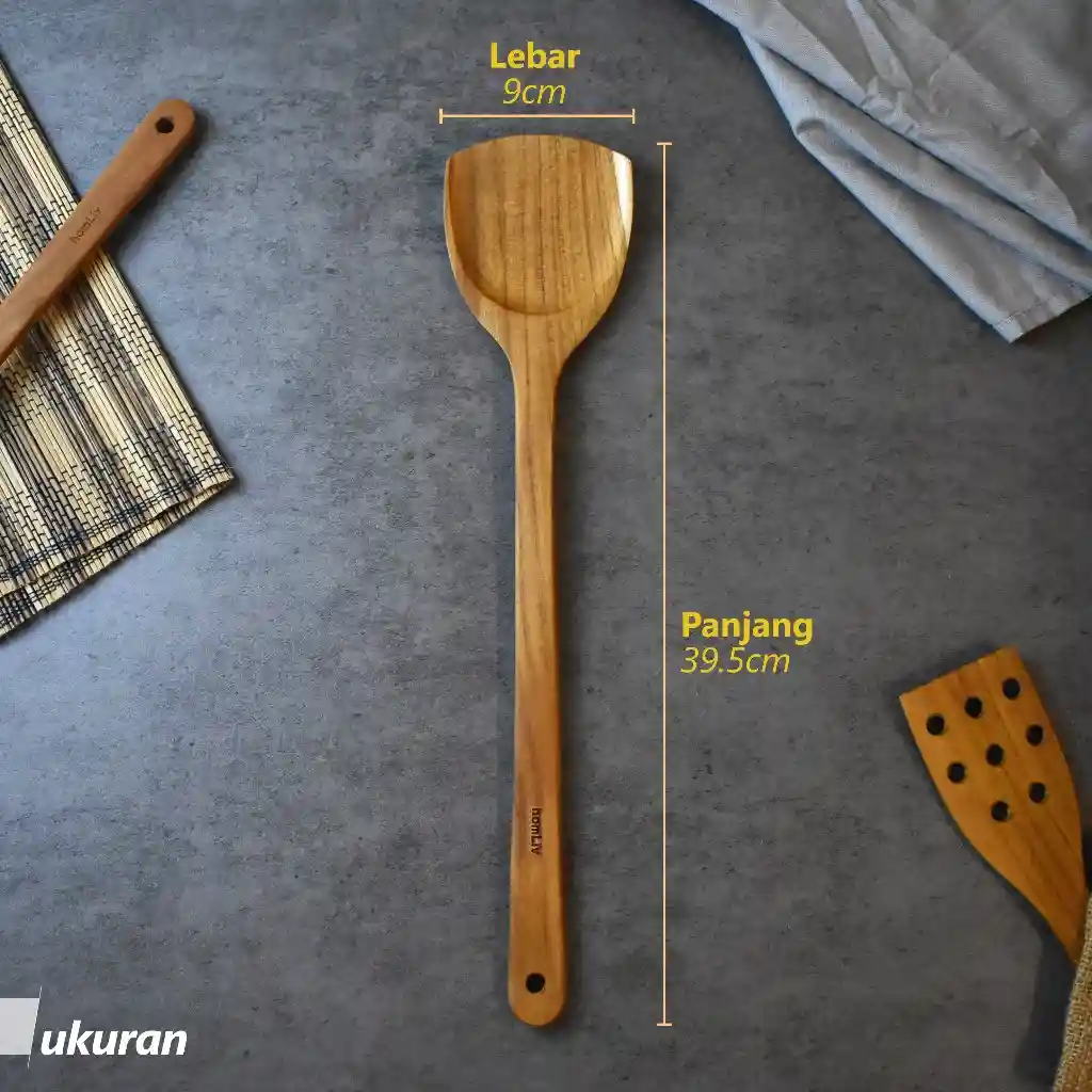 homLiv Sutil Panjang Kayu Jati 39.5 Cm Malika Alat Masak Food Grade 4