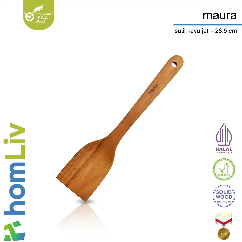 homLiv Sutil Kayu Jati Premium 28.5 Cm Maura Teak Wood Alat Masak Food Grade