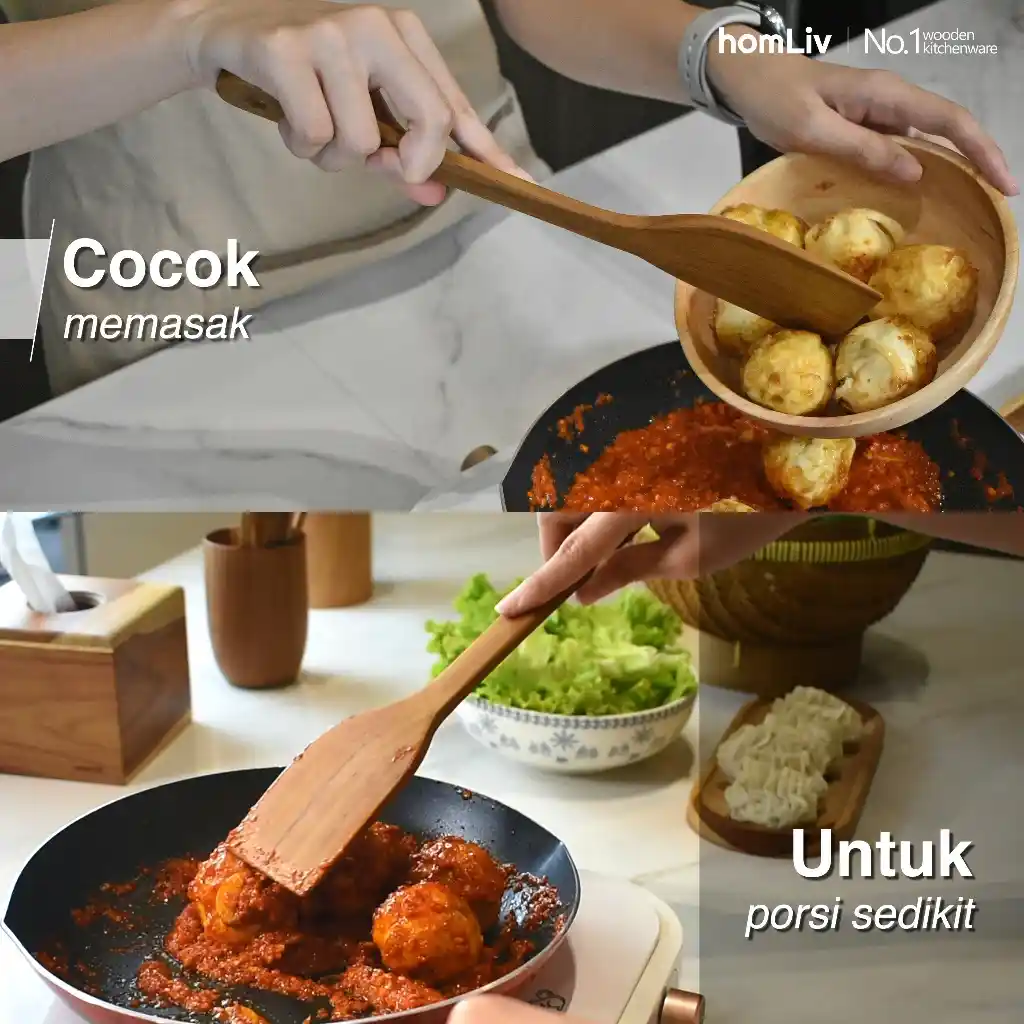 homLiv Sutil Kayu Jati Premium 28.5 Cm Maura Teak Wood Alat Masak Food Grade 3