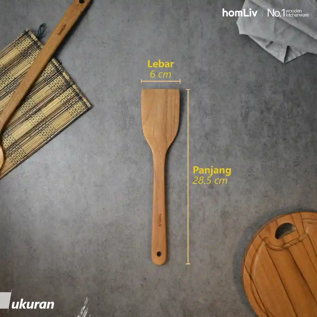 homLiv Sutil Kayu Jati Premium 28.5 Cm Maura Teak Wood Alat Masak Food Grade 4
