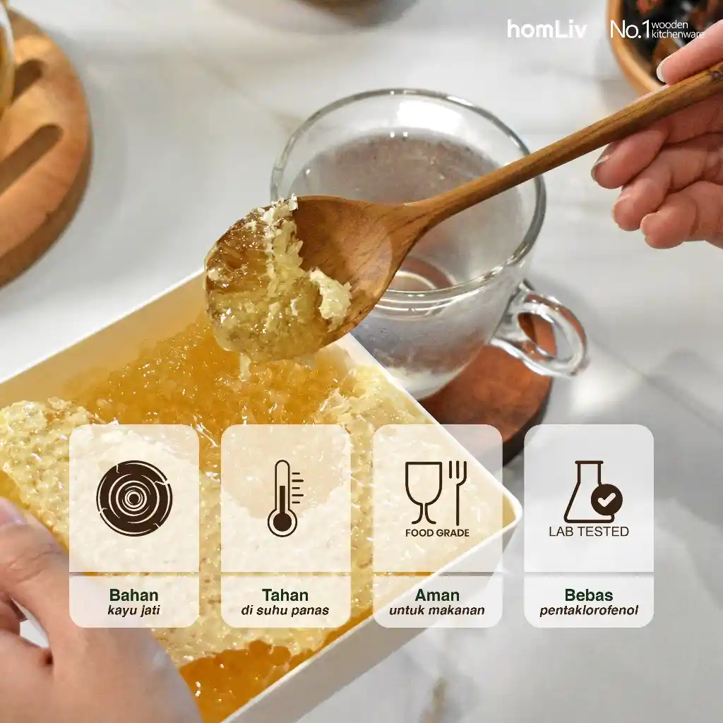 homLiv Sendok Jus Kayu Jati 20 Cm Munela Wooden Juice Spoon Foodgrade 07257 2