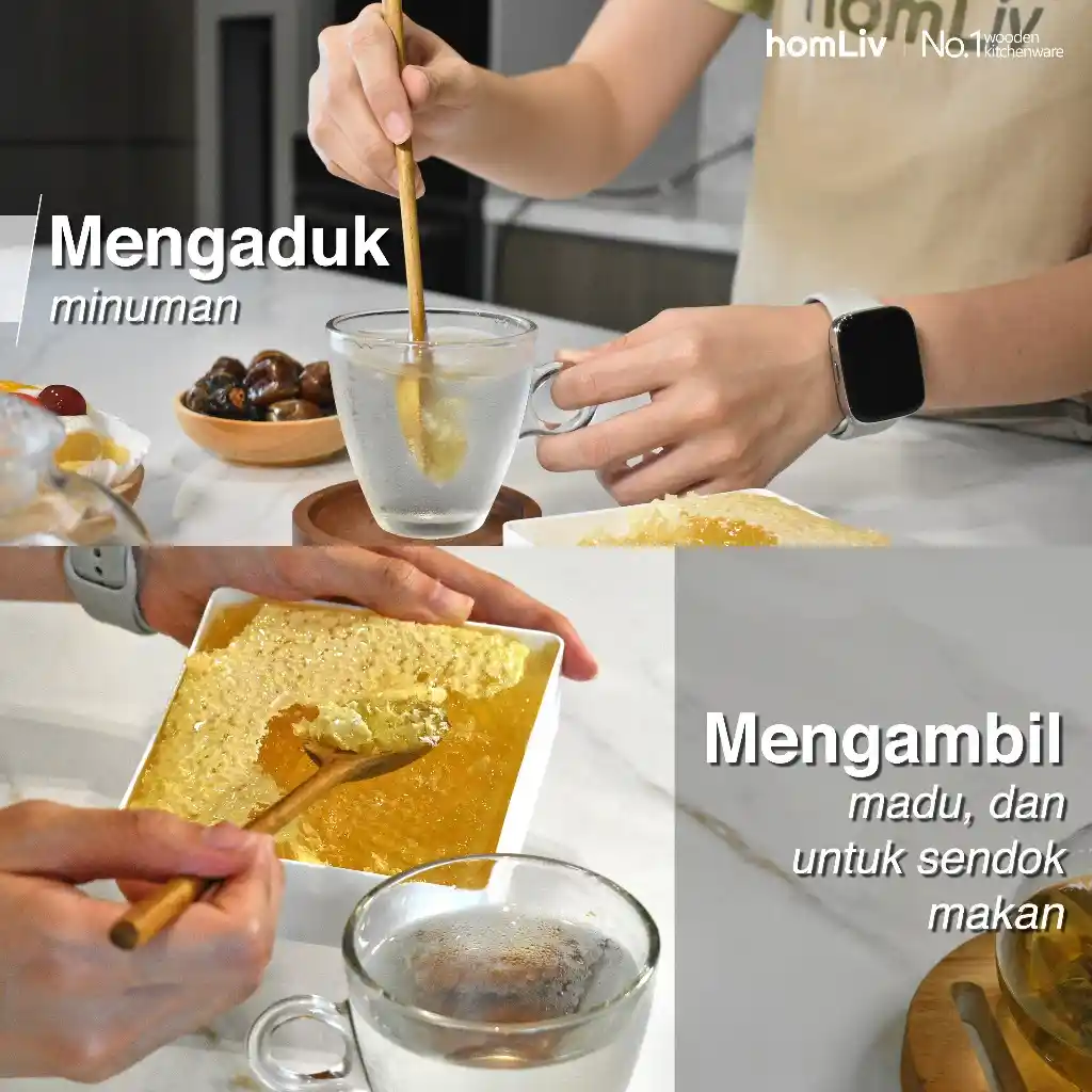 homLiv Sendok Jus Kayu Jati 20 Cm Munela Wooden Juice Spoon Foodgrade 07257 3