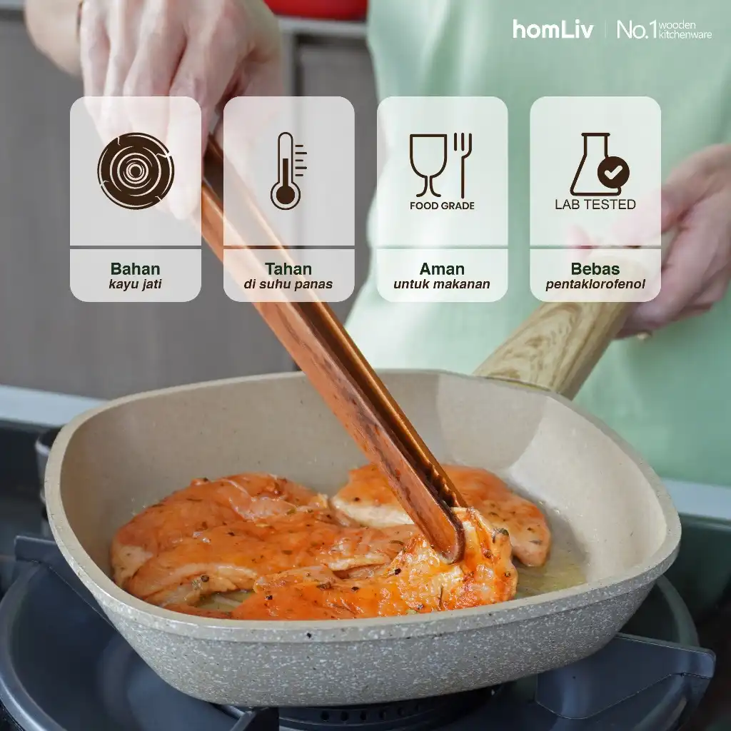 homLiv Capitan Penggoreng Makanan Tahan Panas Kayu Jati 32 Cm Tetsu Wooden Tongs Capitan Foodgrade 2