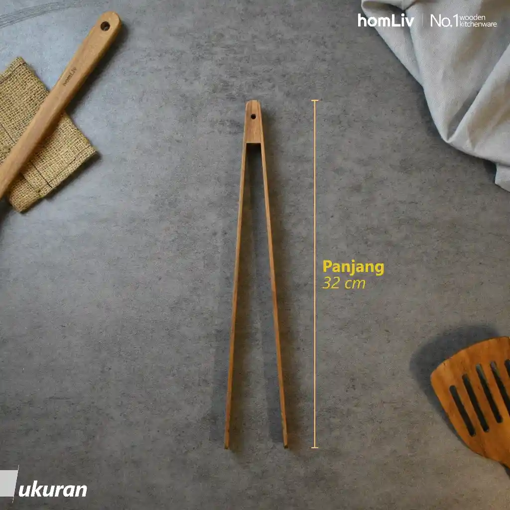 homLiv Capitan Penggoreng Makanan Tahan Panas Kayu Jati 32 Cm Tetsu Wooden Tongs Capitan Foodgrade 4