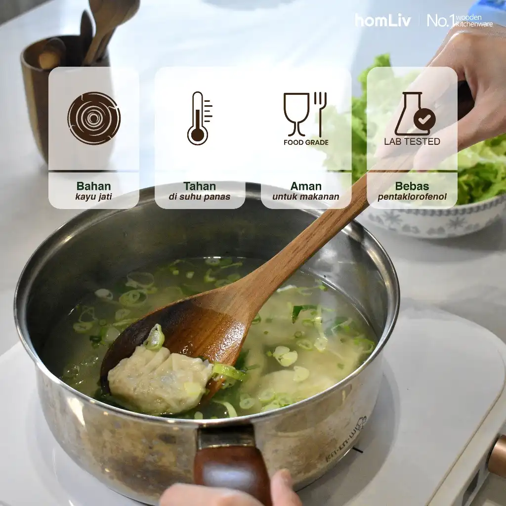 homLiv Sutil Kayu Jati 33 Cm Fedora Teak Wood Alat Masak Foodgrade 07257 2