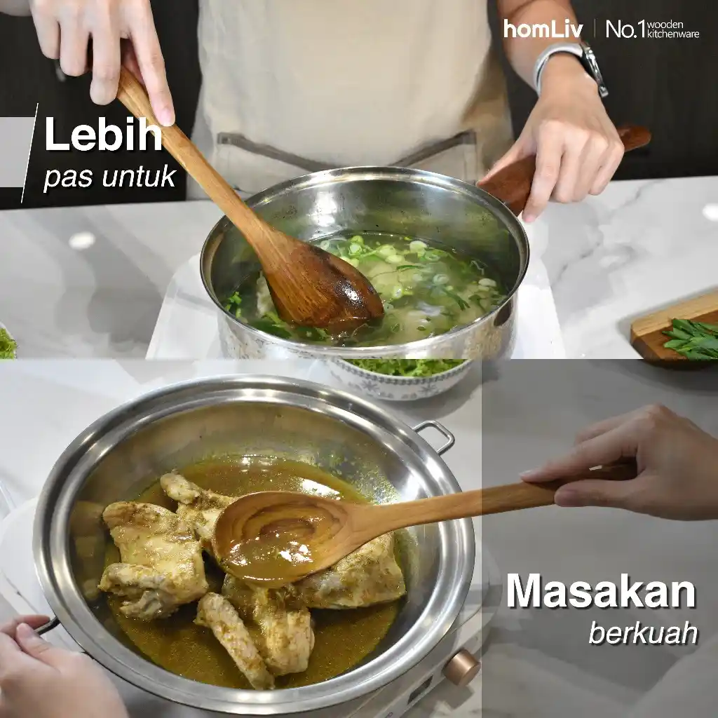 homLiv Sutil Kayu Jati 33 Cm Fedora Teak Wood Alat Masak Foodgrade 07257 3