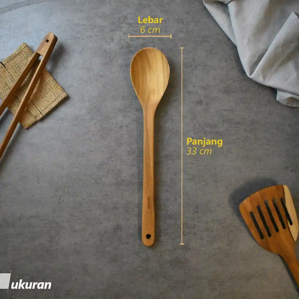 homLiv Sutil Kayu Jati 33 Cm Fedora Teak Wood Alat Masak Foodgrade 07257 4