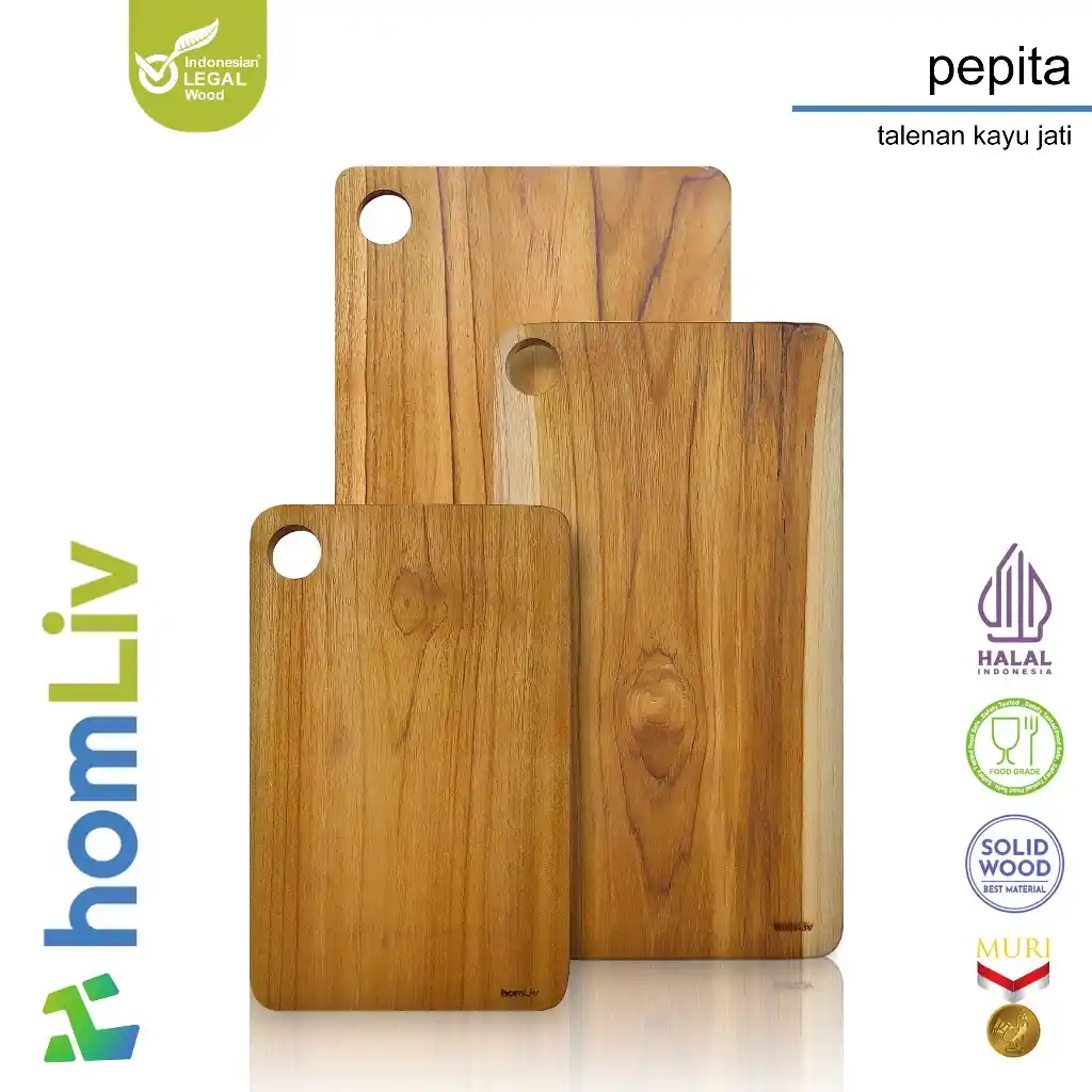 homLiv Talenan Kayu Jati Persegi Panjang Pepita Square Cutting Board