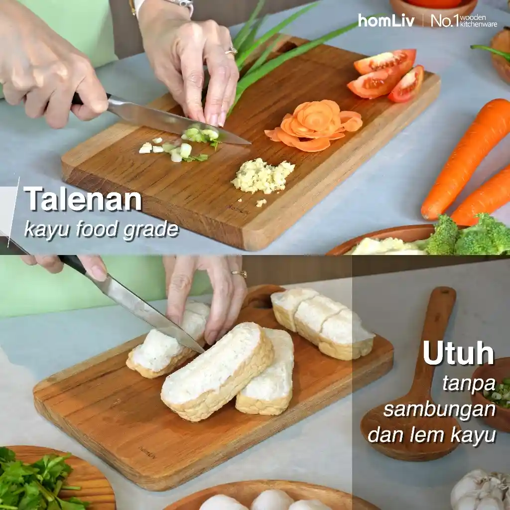 homLiv Talenan Kayu Jati Persegi Panjang Pepita Square Cutting Board 3