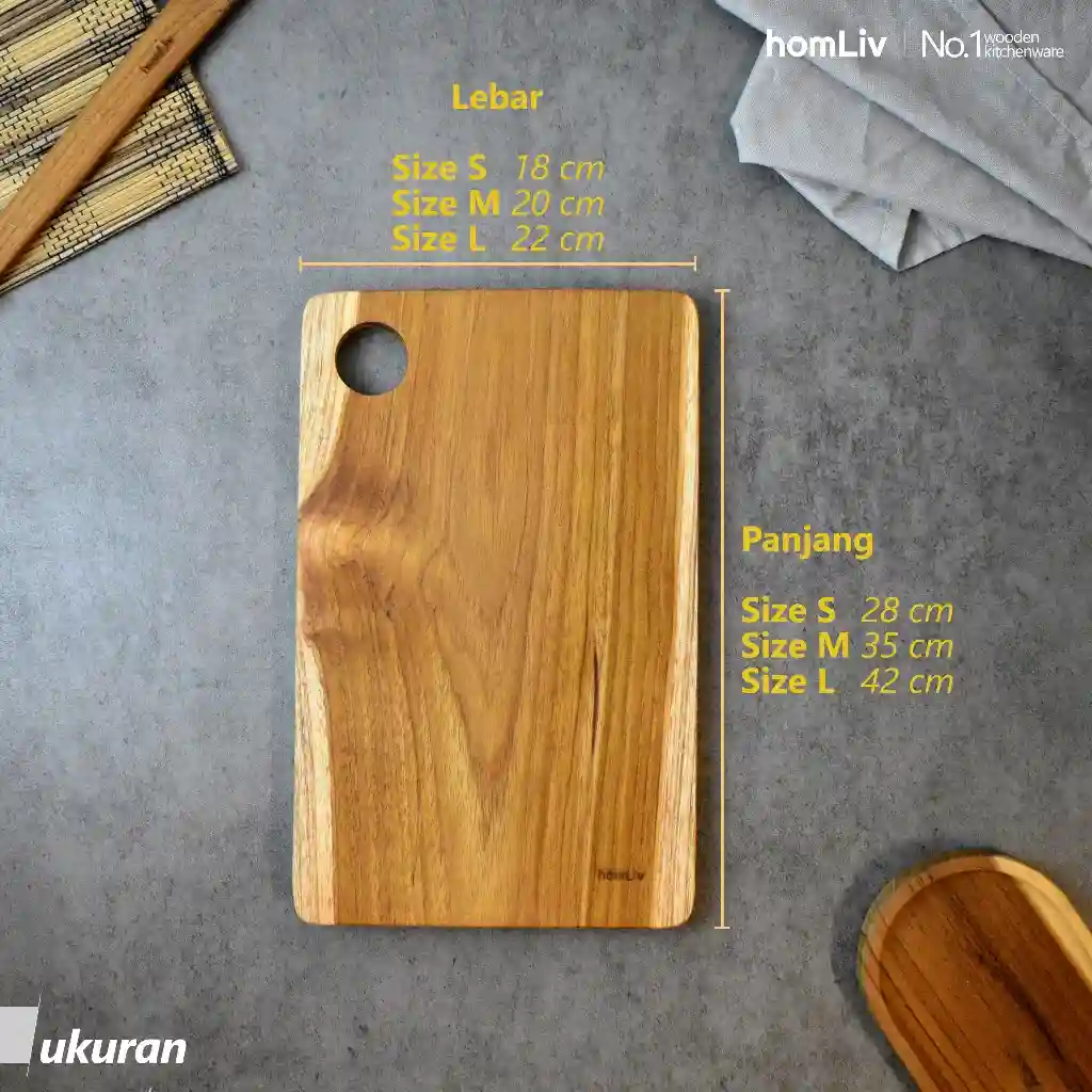 homLiv Talenan Kayu Jati Persegi Panjang Pepita Square Cutting Board 4