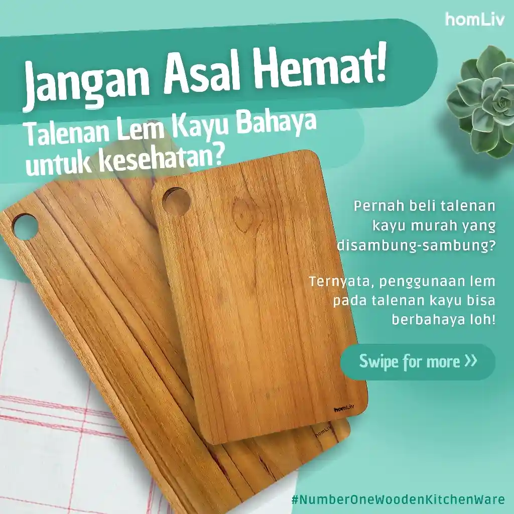 homLiv Talenan Kayu Jati Persegi Panjang Pepita Square Cutting Board 5
