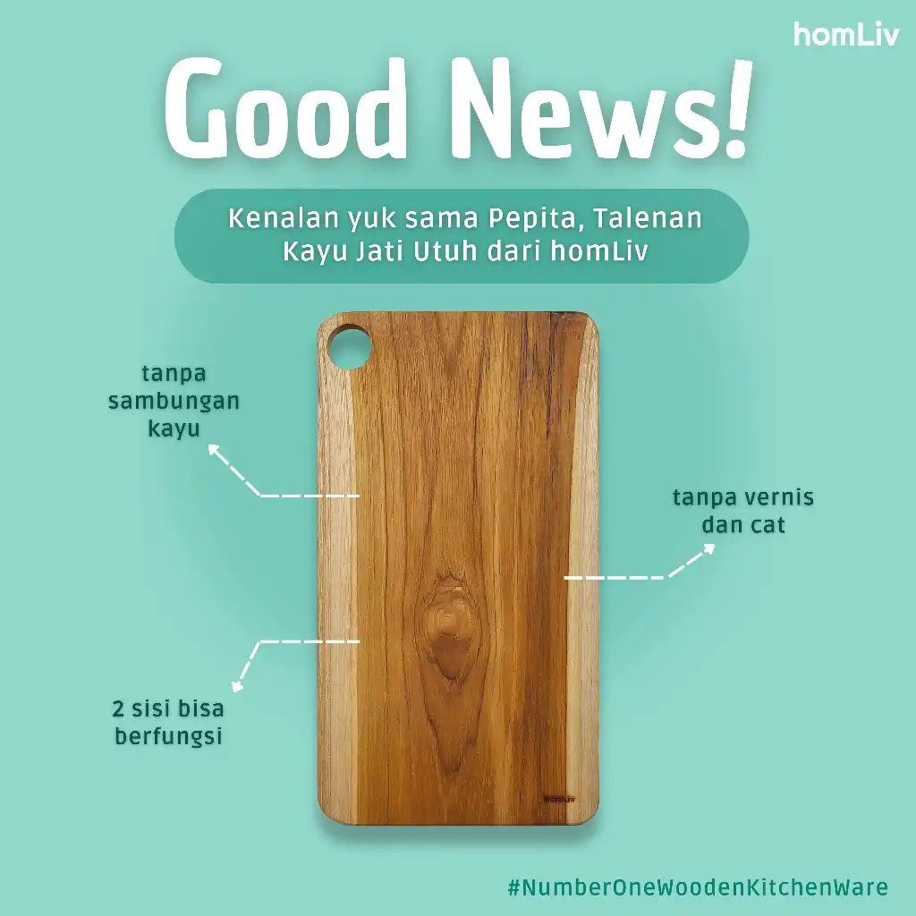 homLiv Talenan Kayu Jati Persegi Panjang Pepita Square Cutting Board 7