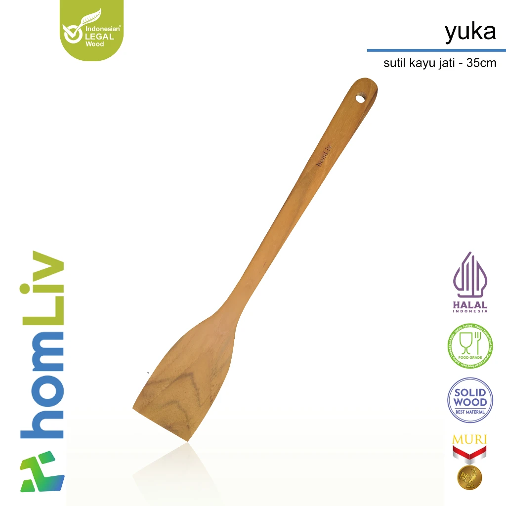 homLiv Sutil Kayu Jati 35cm Spatula Kayu Food Grade Yuka