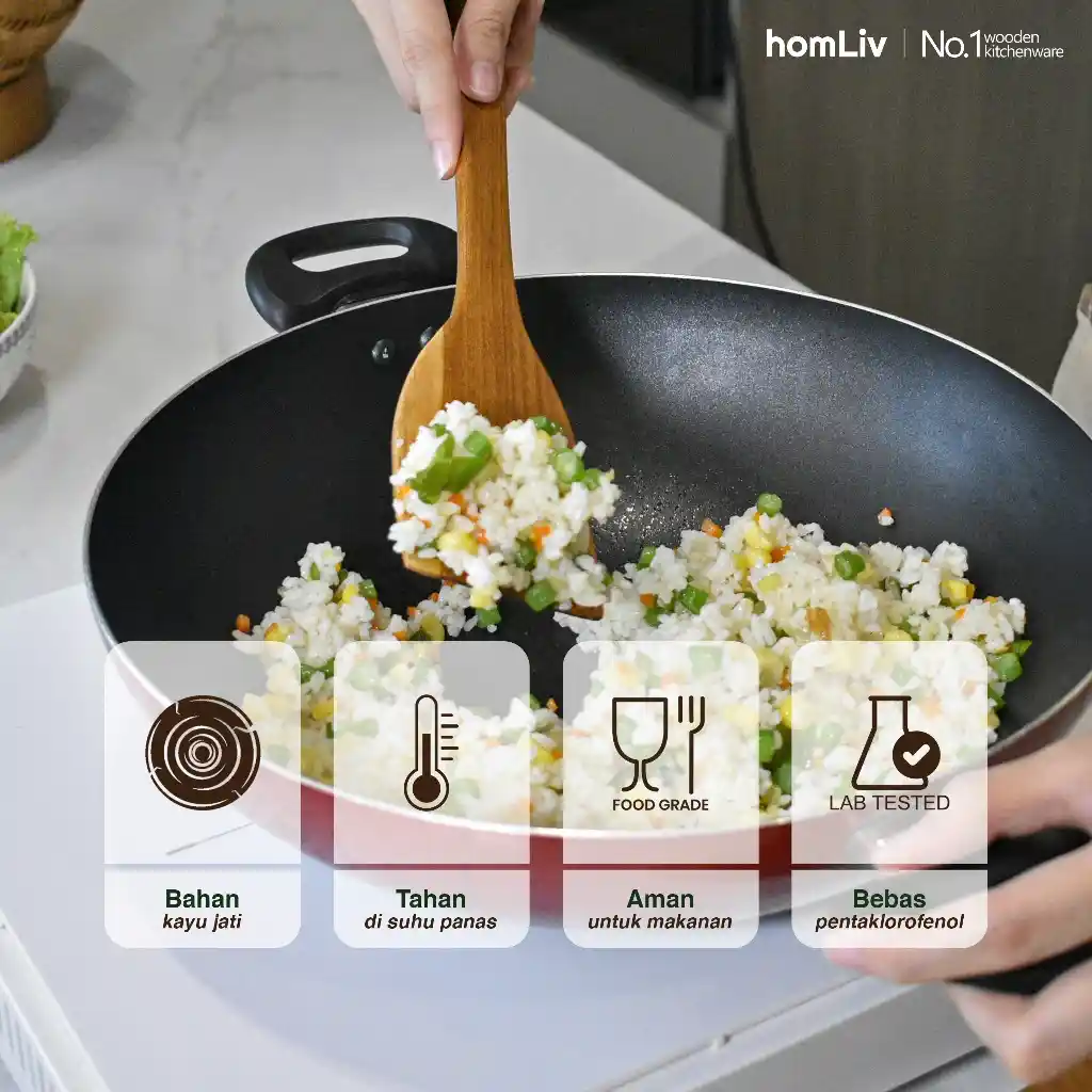 homLiv Sutil Kayu Jati 35cm Spatula Kayu Food Grade Yuka  2