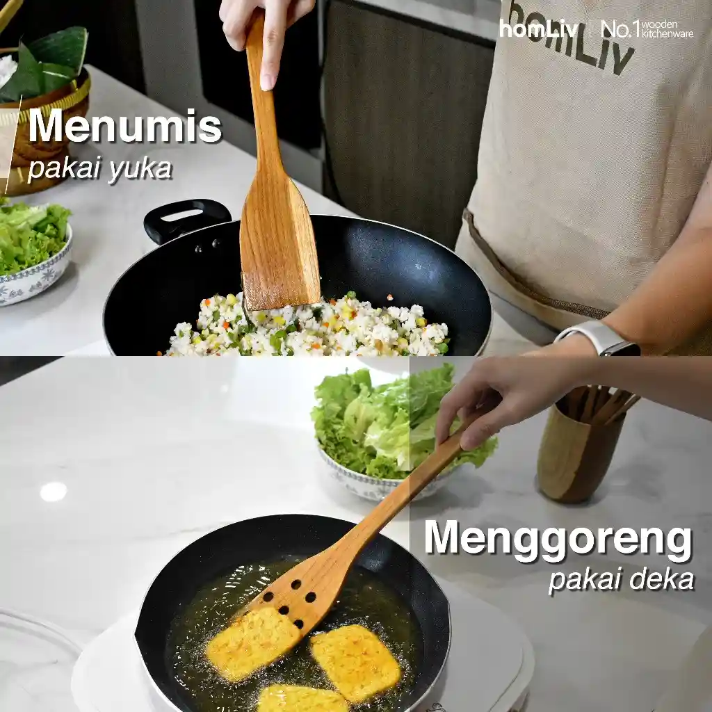 homLiv Sutil Kayu Jati 35cm Spatula Kayu Food Grade Yuka  4