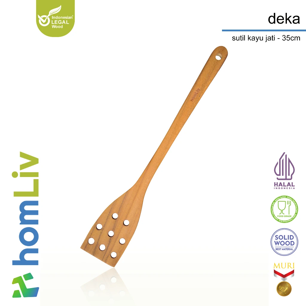 homLiv Sutil Kayu Jati 35cm Spatula Kayu Food Grade Deka