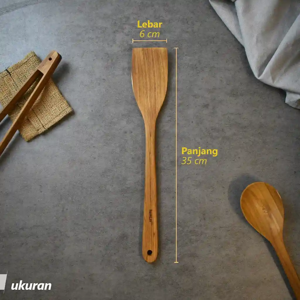 homLiv Sutil Kayu Jati 35cm Spatula Kayu Food Grade Deka 5