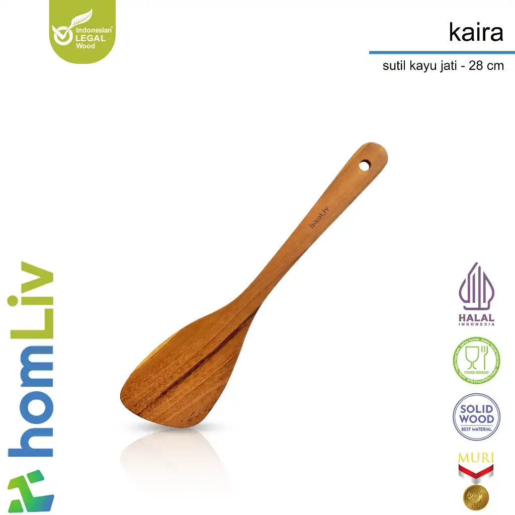 homLiv Sutil Kayu Jati Premium 28 Cm Kaira Teak Wood Alat Masak Food Grade