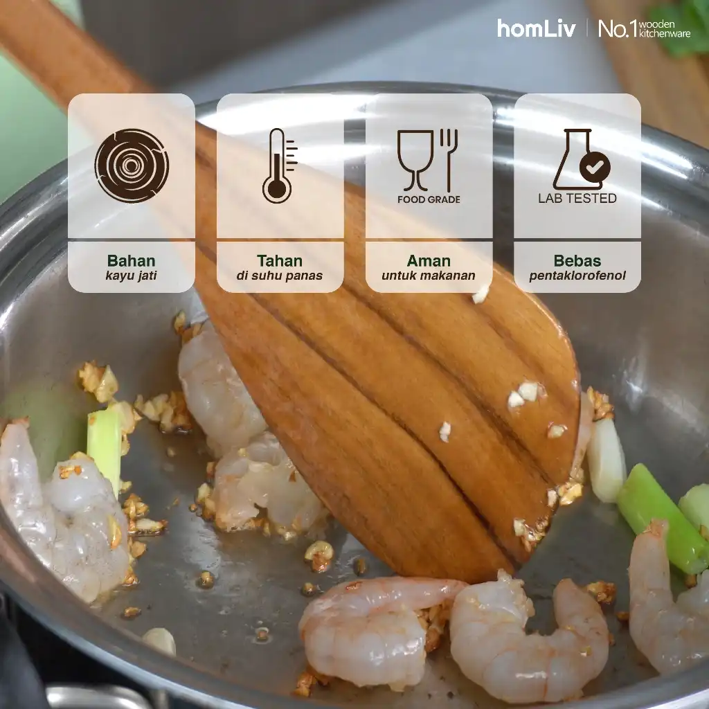 homLiv Sutil Kayu Jati Premium 28 Cm Kaira Teak Wood Alat Masak Food Grade 2