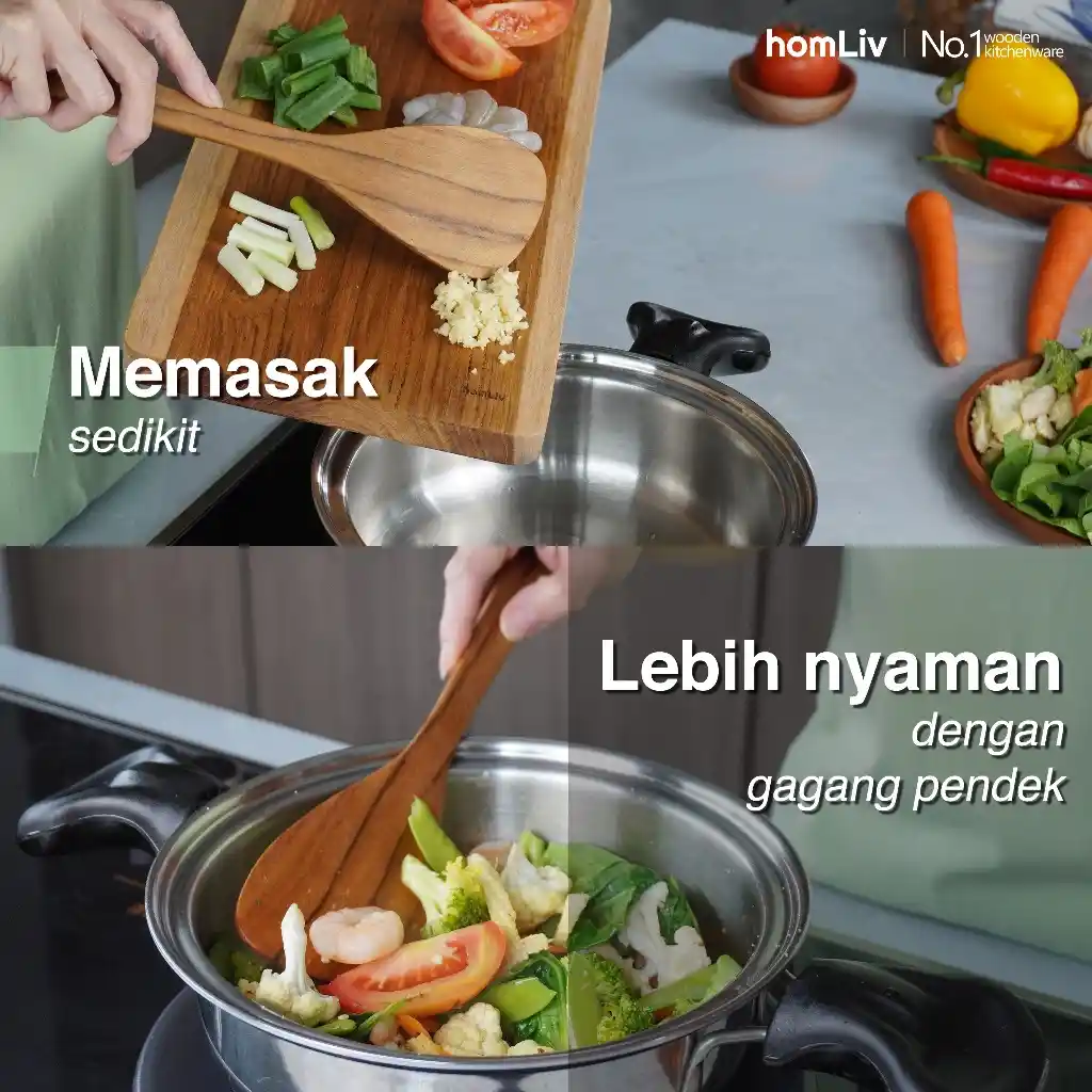 homLiv Sutil Kayu Jati Premium 28 Cm Kaira Teak Wood Alat Masak Food Grade 3