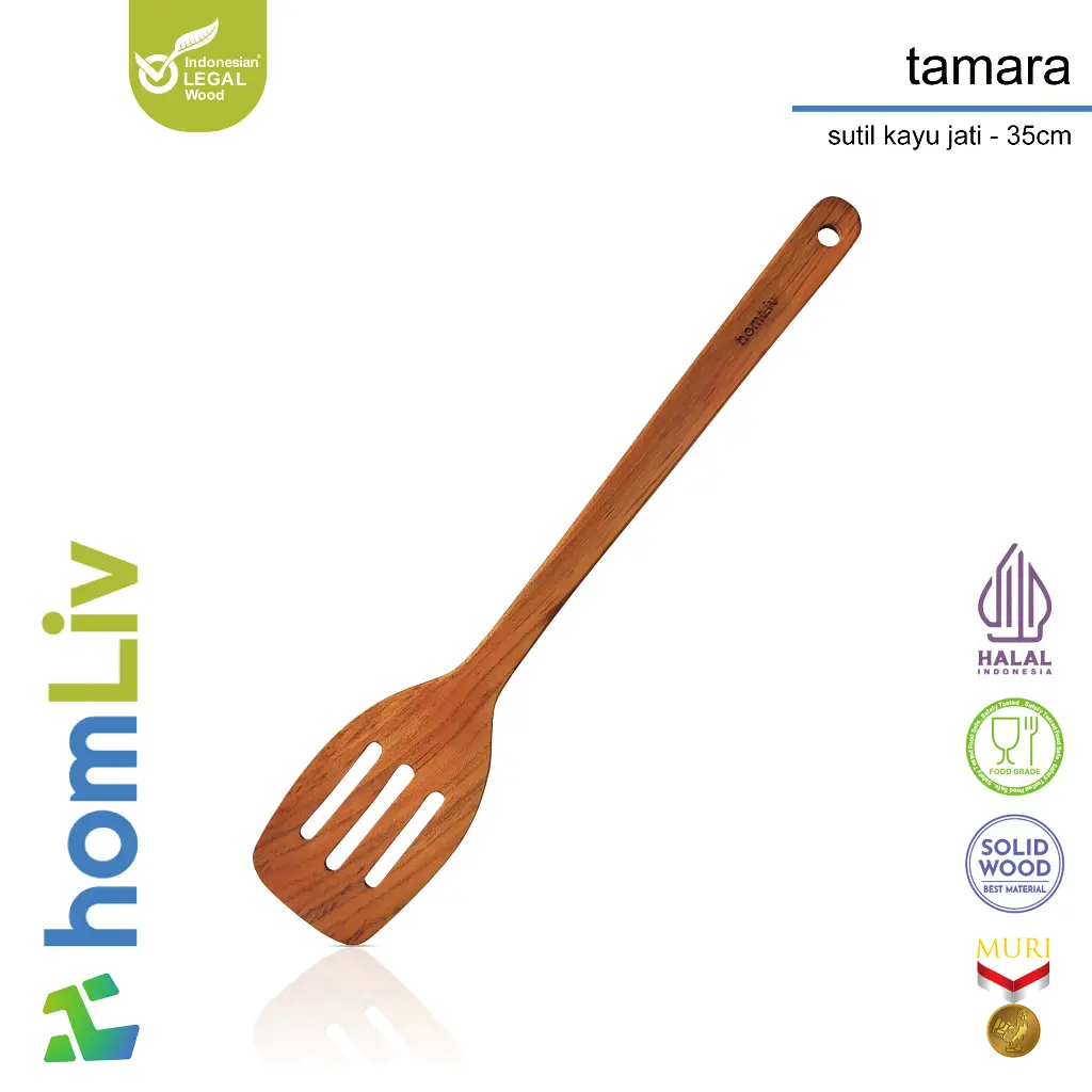homLiv Sutil Kayu Jati 35 Cm Tamara Teak Wood Alat Masak Foodgrade 07257
