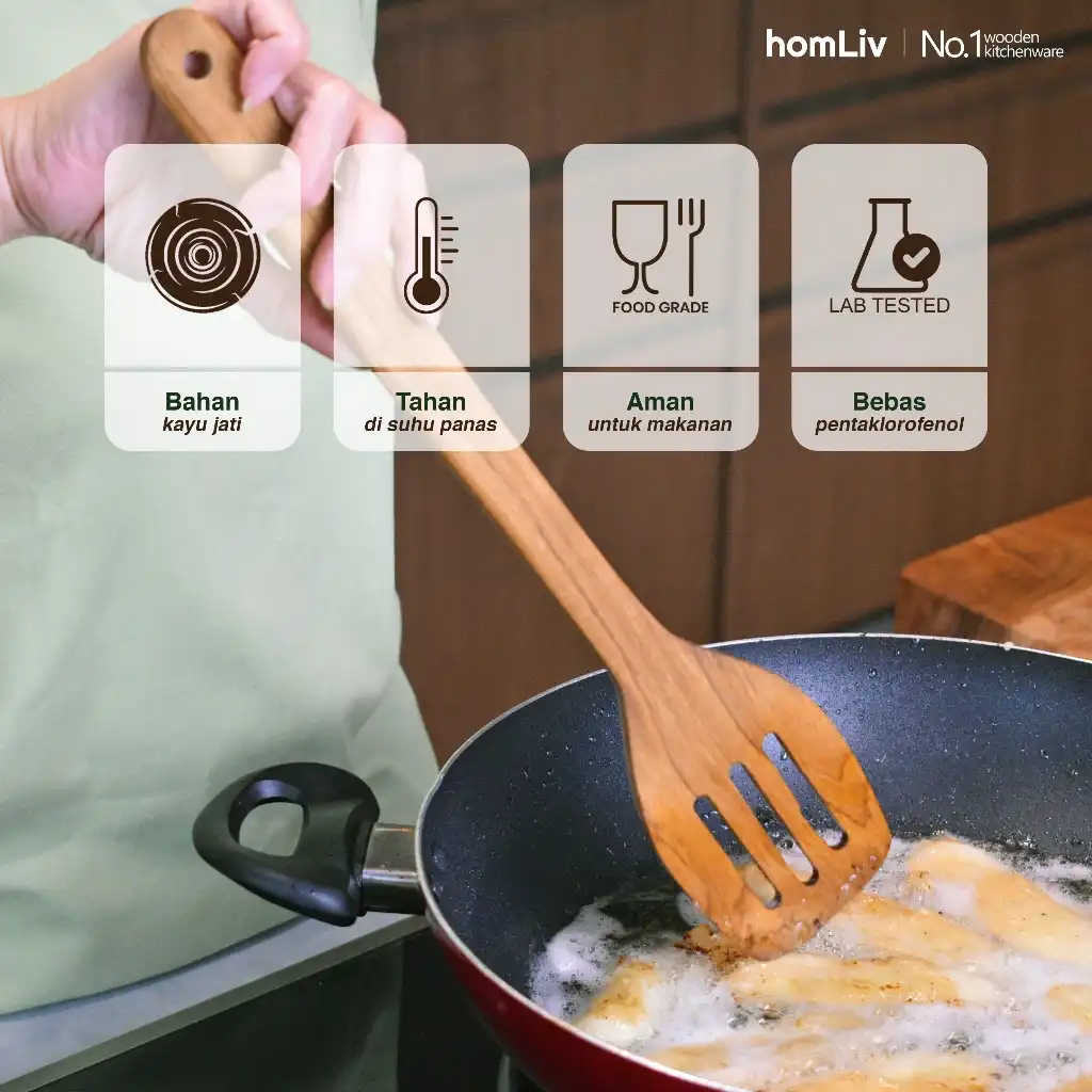 homLiv Sutil Kayu Jati 35 Cm Tamara Teak Wood Alat Masak Foodgrade 07257 2