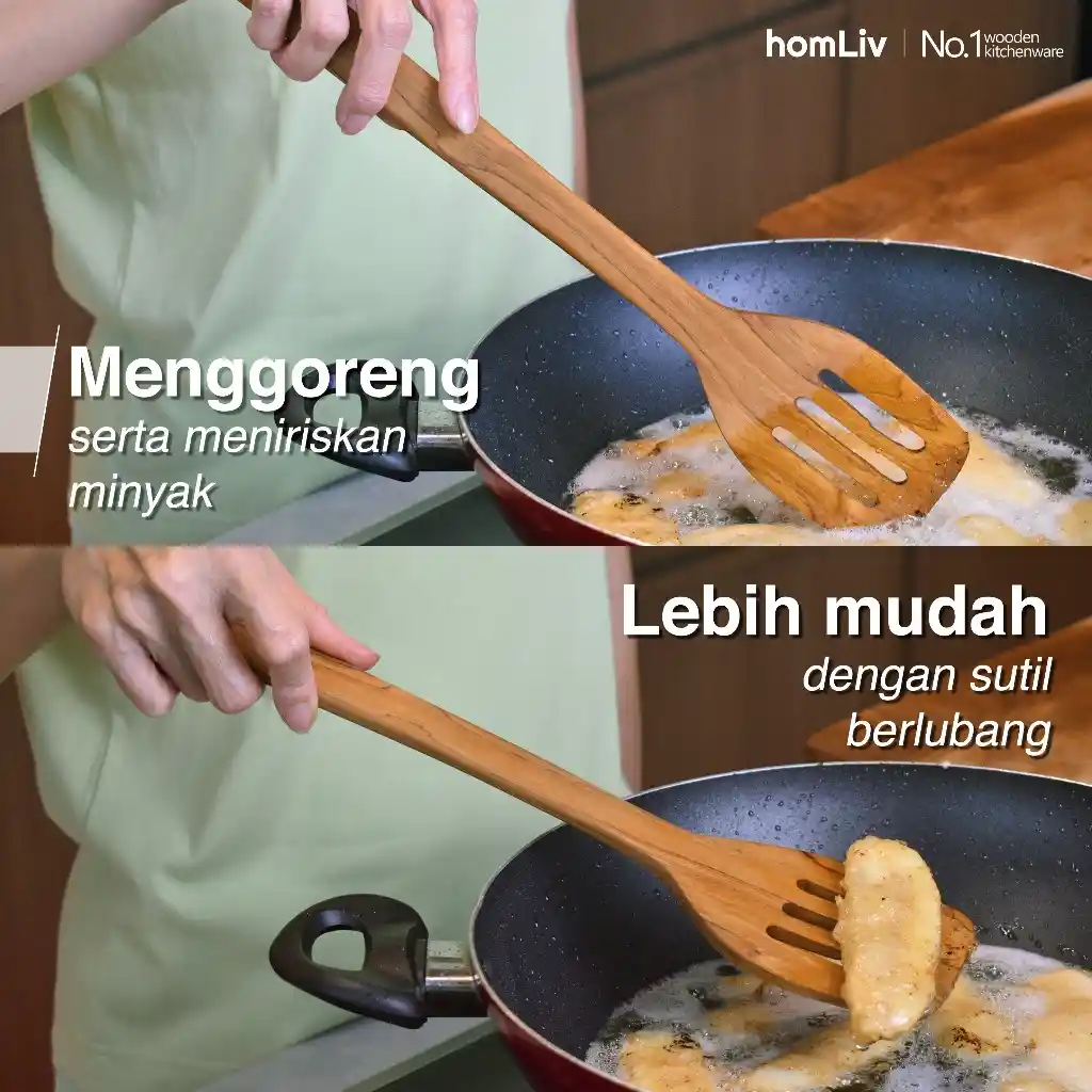 homLiv Sutil Kayu Jati 35 Cm Tamara Teak Wood Alat Masak Foodgrade 07257 3