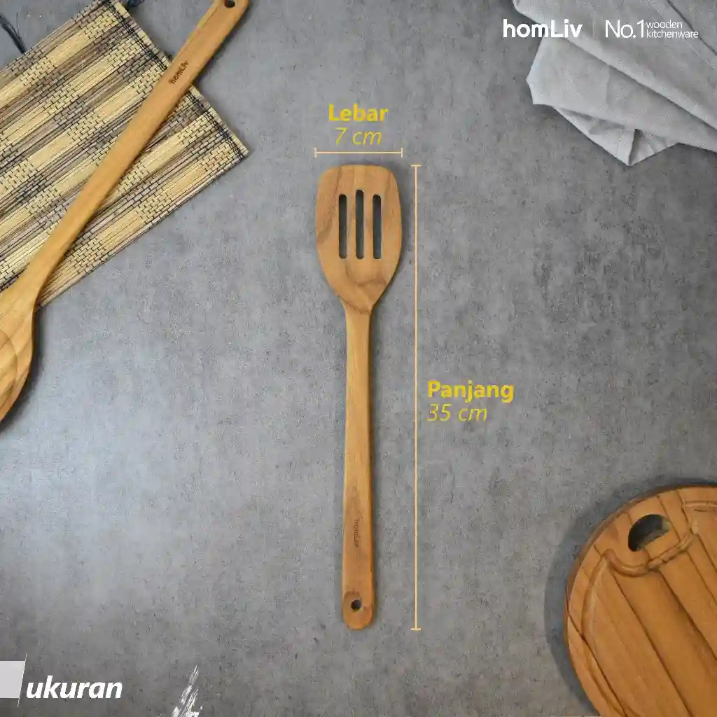 homLiv Sutil Kayu Jati 35 Cm Tamara Teak Wood Alat Masak Foodgrade 07257 4
