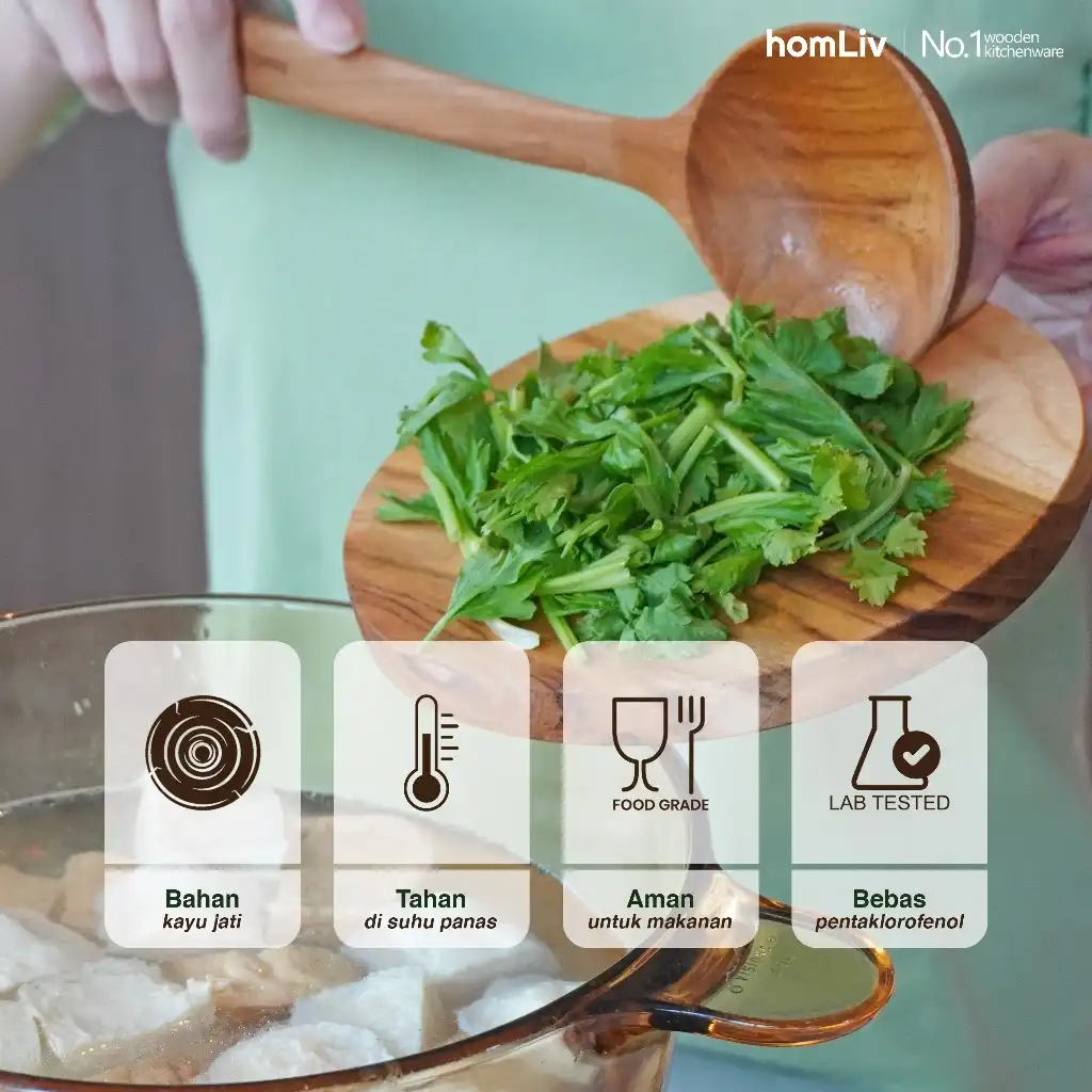 homLiv Irus Sendok Soup Kayu Jati Centong Sayur Godiva Wooden Soup Foodgrade 2