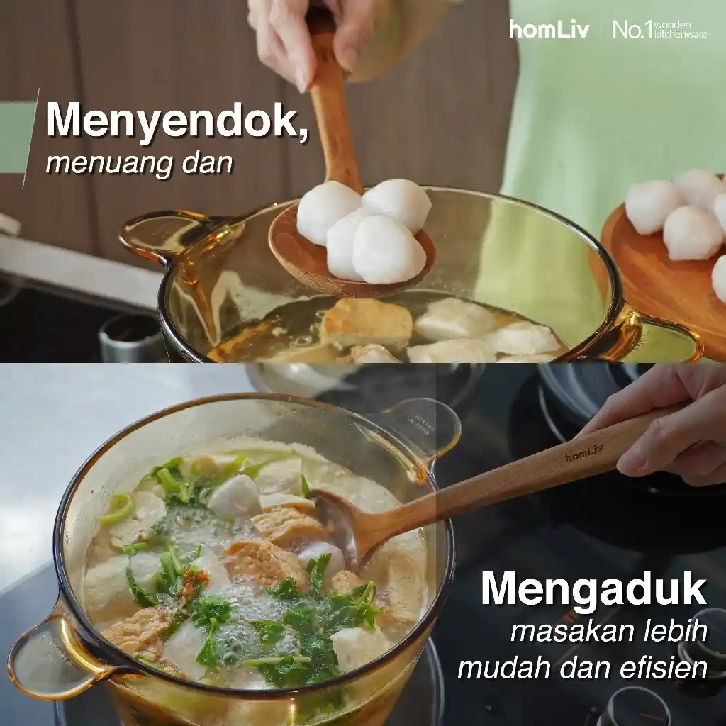 homLiv Irus Sendok Soup Kayu Jati Centong Sayur Godiva Wooden Soup Foodgrade 3