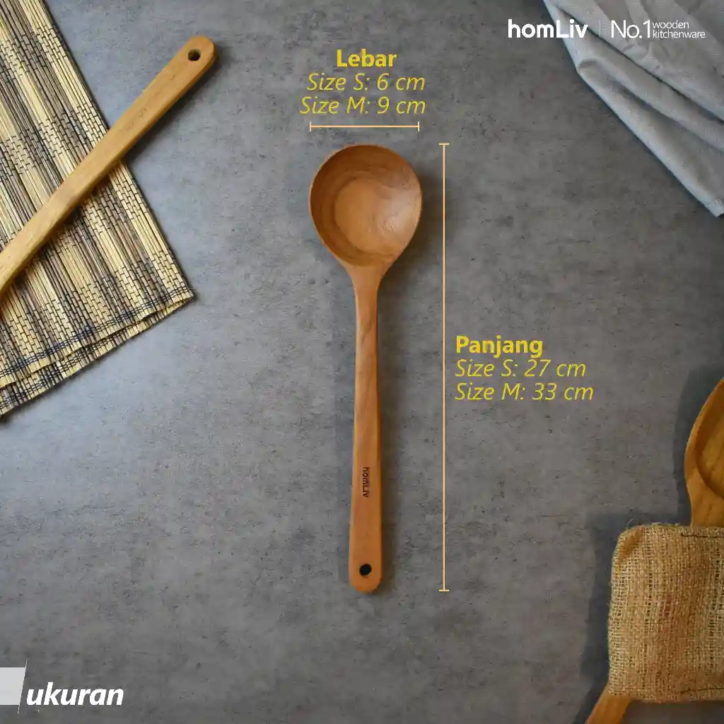 homLiv Irus Sendok Soup Kayu Jati Centong Sayur Godiva Wooden Soup Foodgrade 4