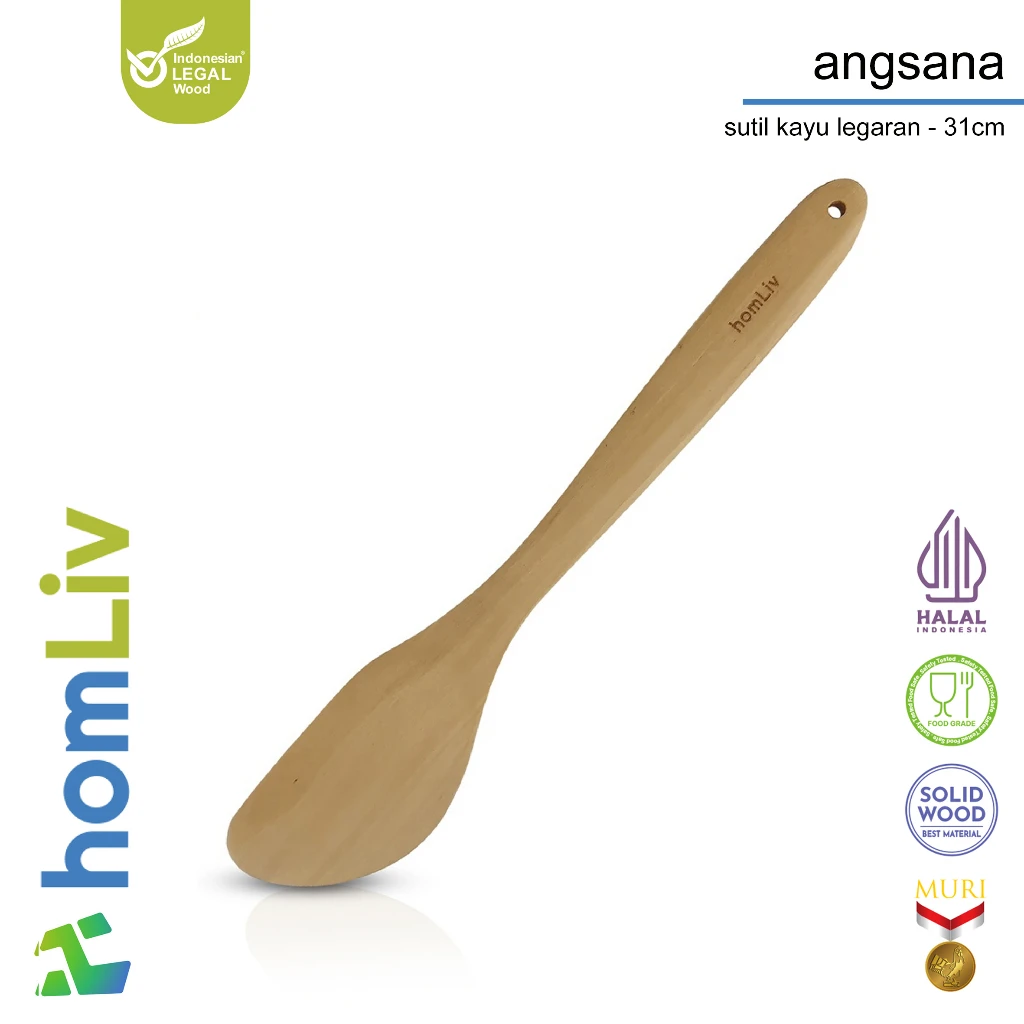 homLiv Sutil Kayu Foodgrade 31 Cm Wood Alat Masak Spatula Foodgrade Angsana Cendana Montana
