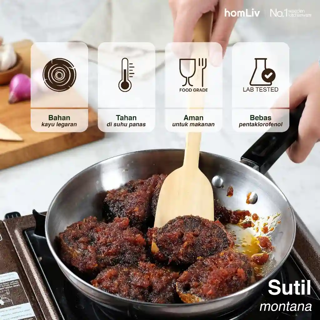 homLiv Sutil Kayu Foodgrade 31 Cm Wood Alat Masak Spatula Foodgrade Angsana Cendana Montana 2