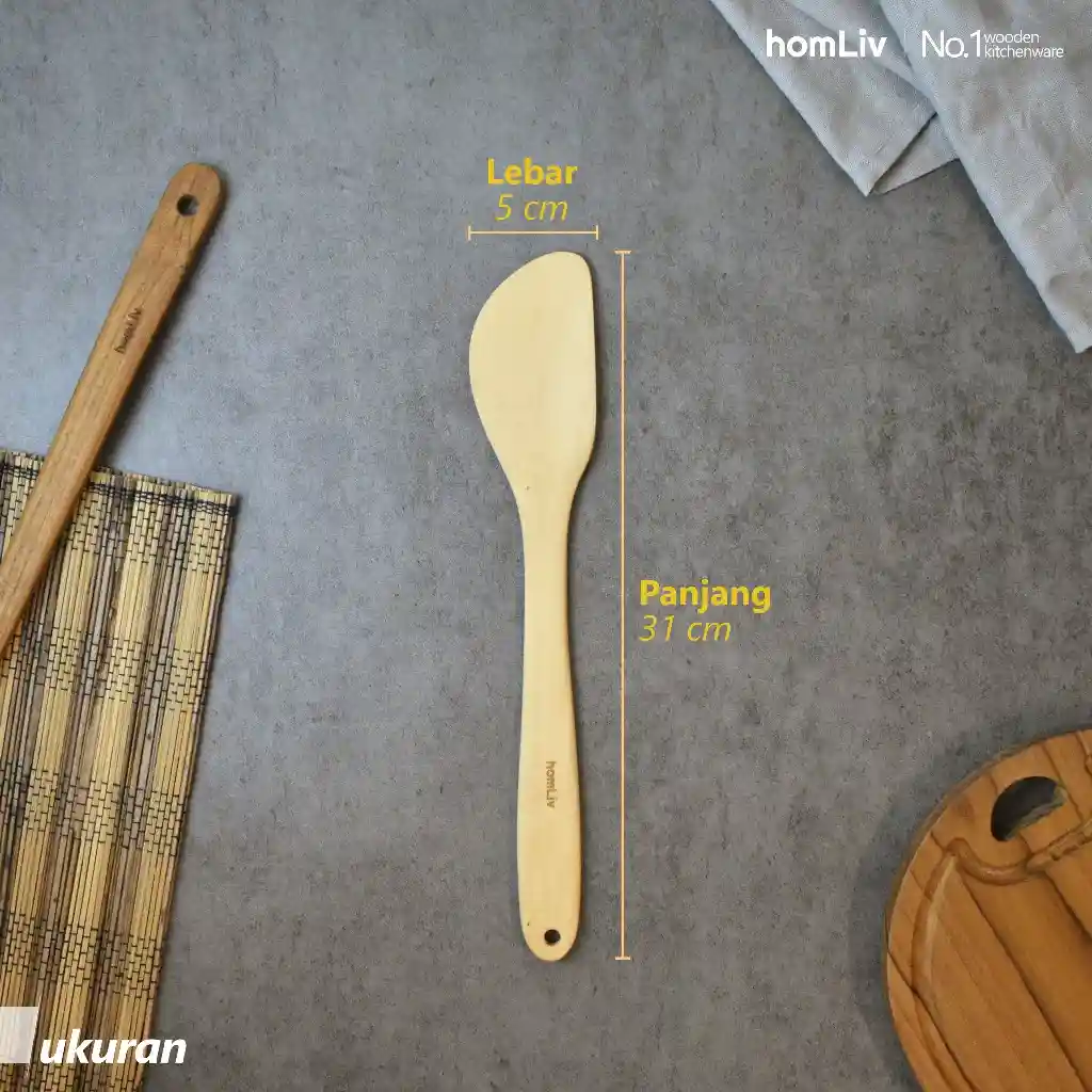 homLiv Sutil Kayu Foodgrade 31 Cm Wood Alat Masak Spatula Foodgrade Angsana Cendana Montana 4