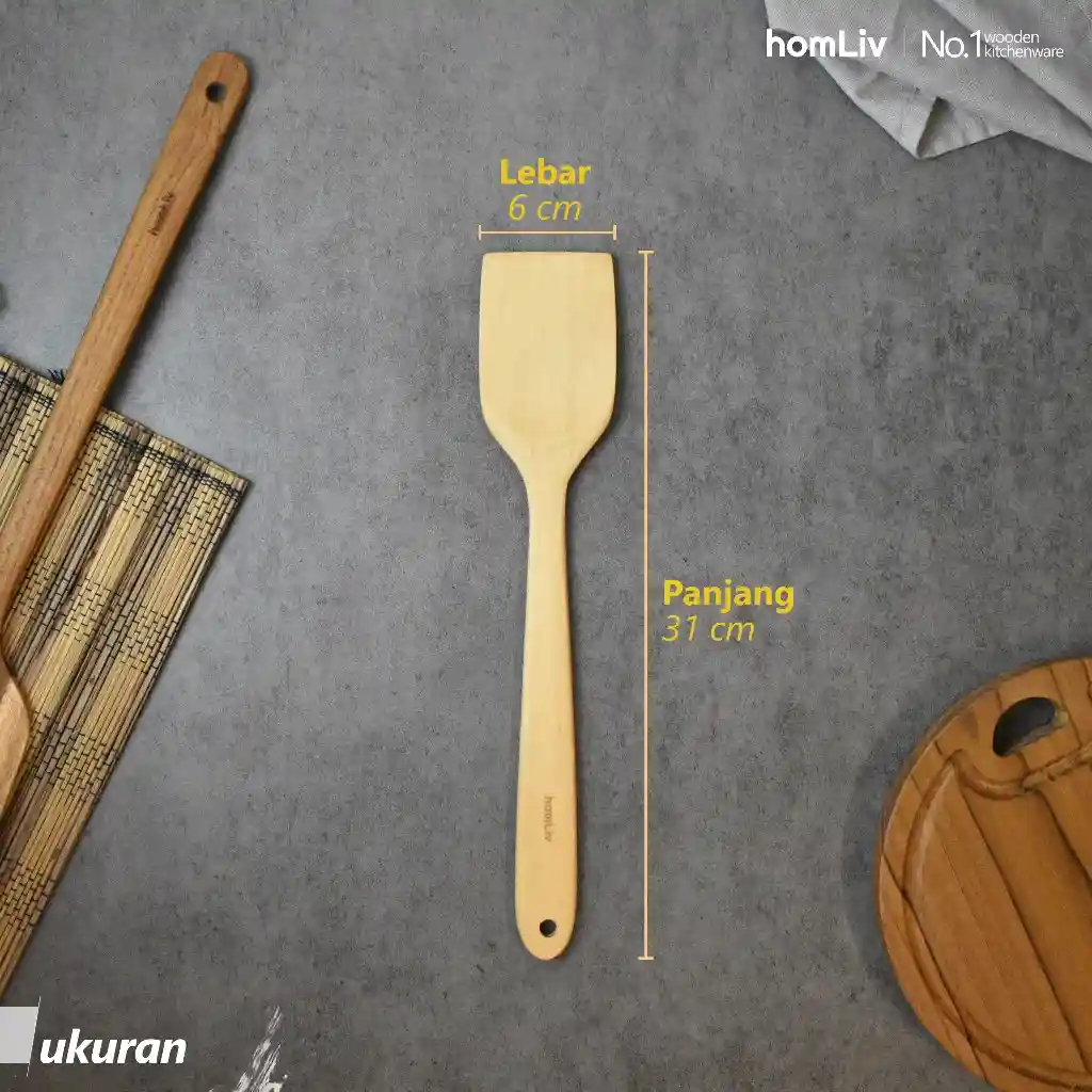 homLiv Sutil Kayu Foodgrade 31 Cm Wood Alat Masak Spatula Foodgrade Angsana Cendana Montana 5