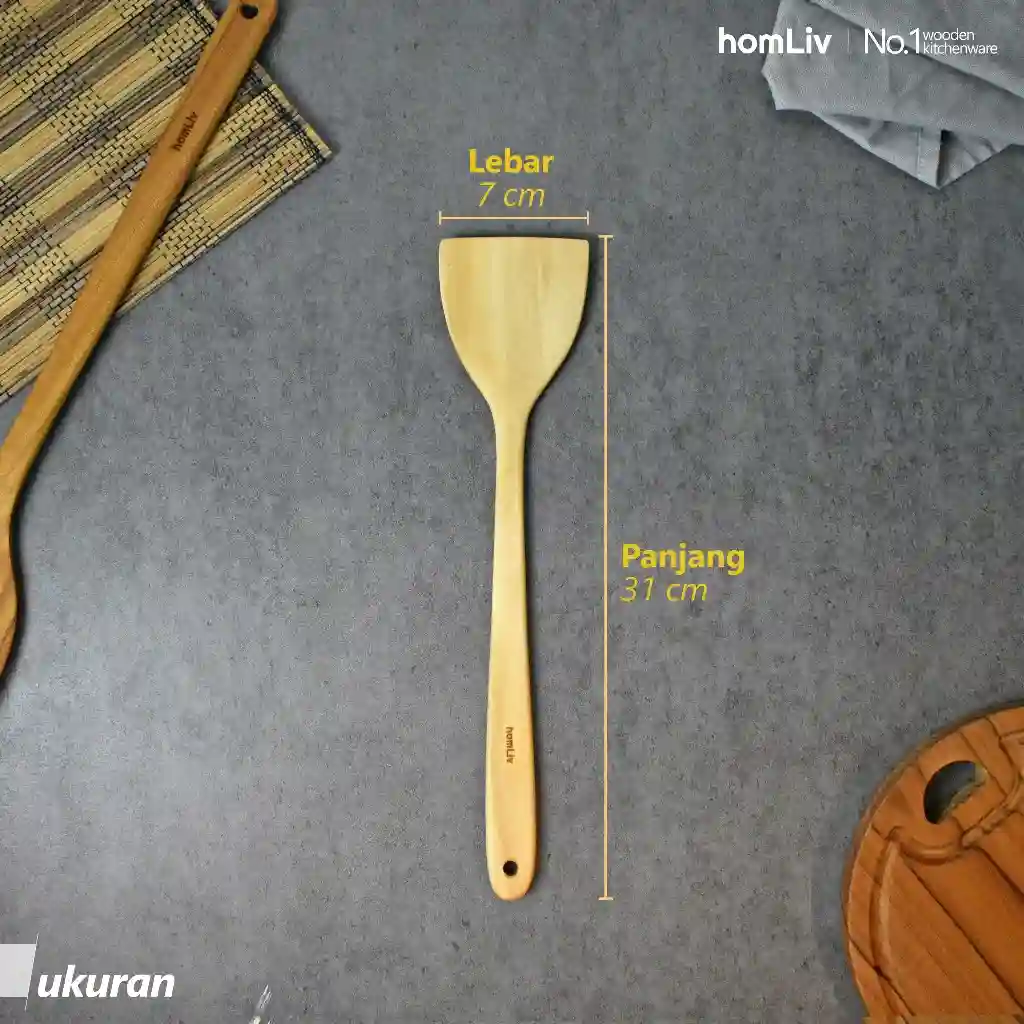 homLiv Sutil Kayu Foodgrade 31 Cm Wood Alat Masak Spatula Foodgrade Angsana Cendana Montana 6