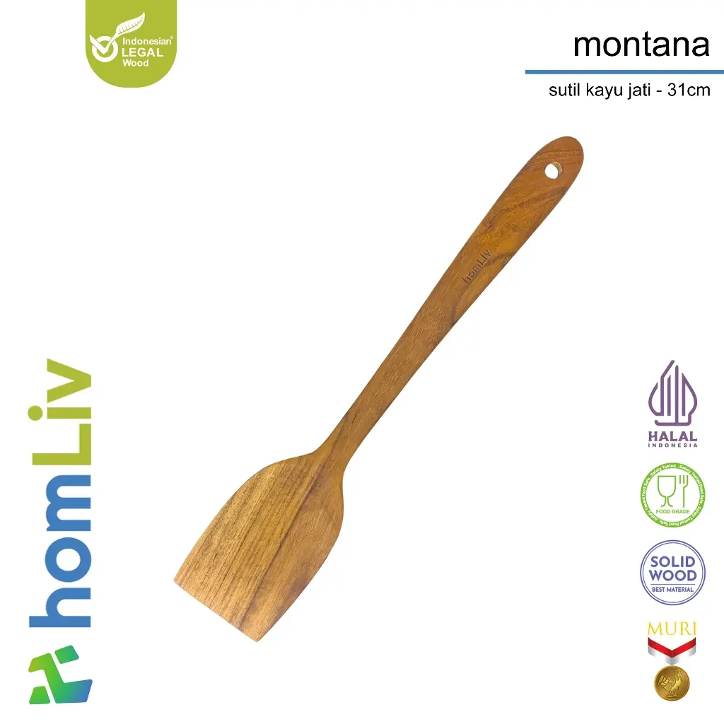 homLiv Sutil Kayu Foodgrade 31 Cm Wood Alat Masak Spatula Foodgrade Angsana Cendana Montana 7