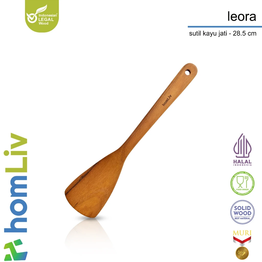 homLiv Sutil Kayu Jati Premium 28.5 Cm Leora Teak Wood Alat Masak Food Grade