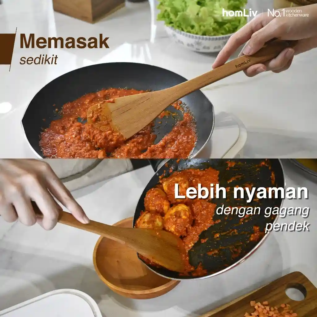 homLiv Sutil Kayu Jati Premium 28.5 Cm Leora Teak Wood Alat Masak Food Grade 3
