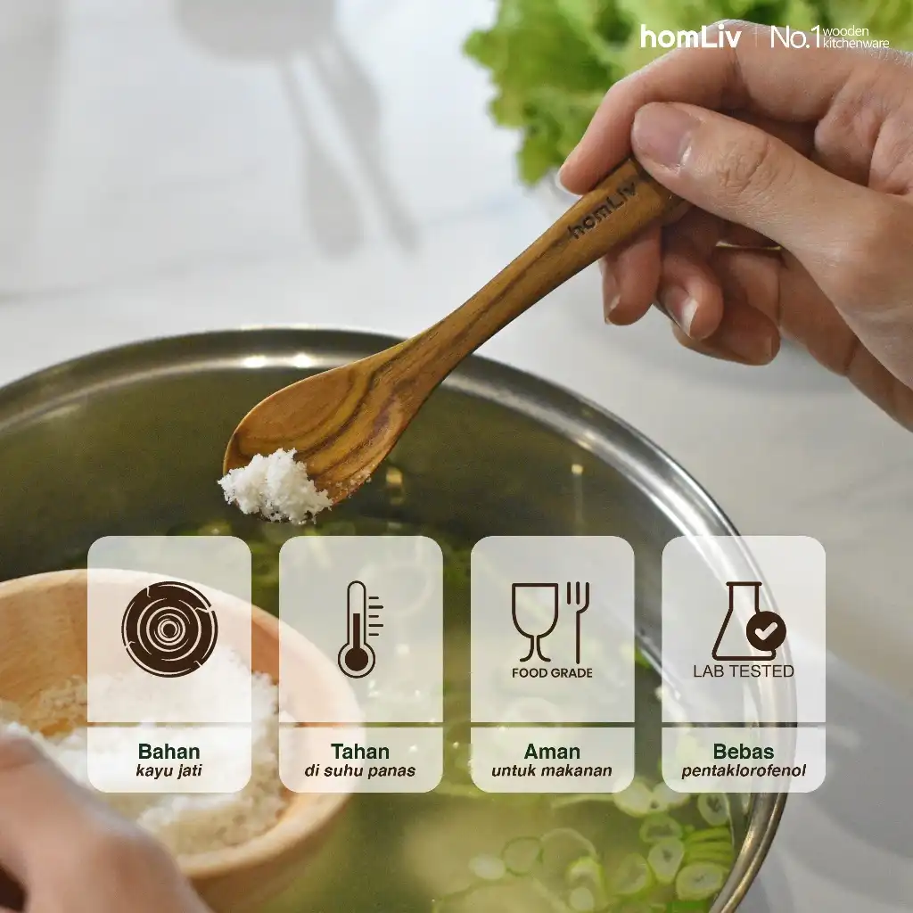 homLiv Sendok Teh Kayu Jati 12.5 Cm Alila Wooden Tea Spoon Foodgrade 07257 2