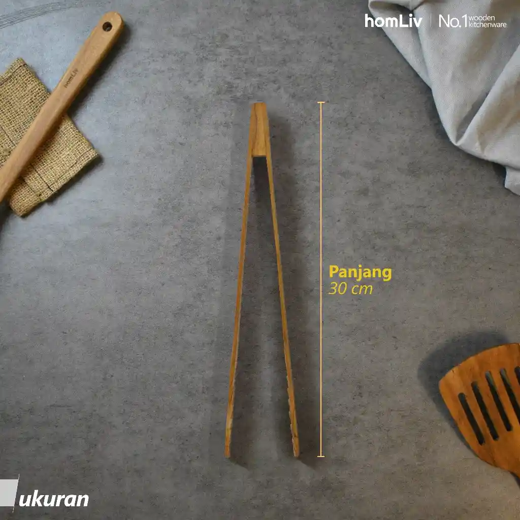 homLiv Capitan Makanan Tahan Panas Kayu Jati 30cm Mitsu Wooden Tongs Food Grade 4