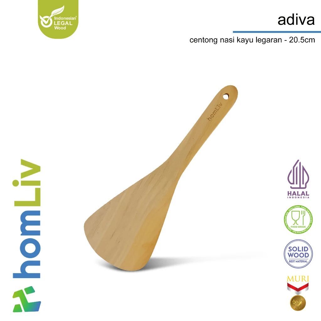 homLiv Centong Nasi Kayu Food Grade 20.5 Cm Adiva Wooden Rice Spoon Sendok Nasi 07257