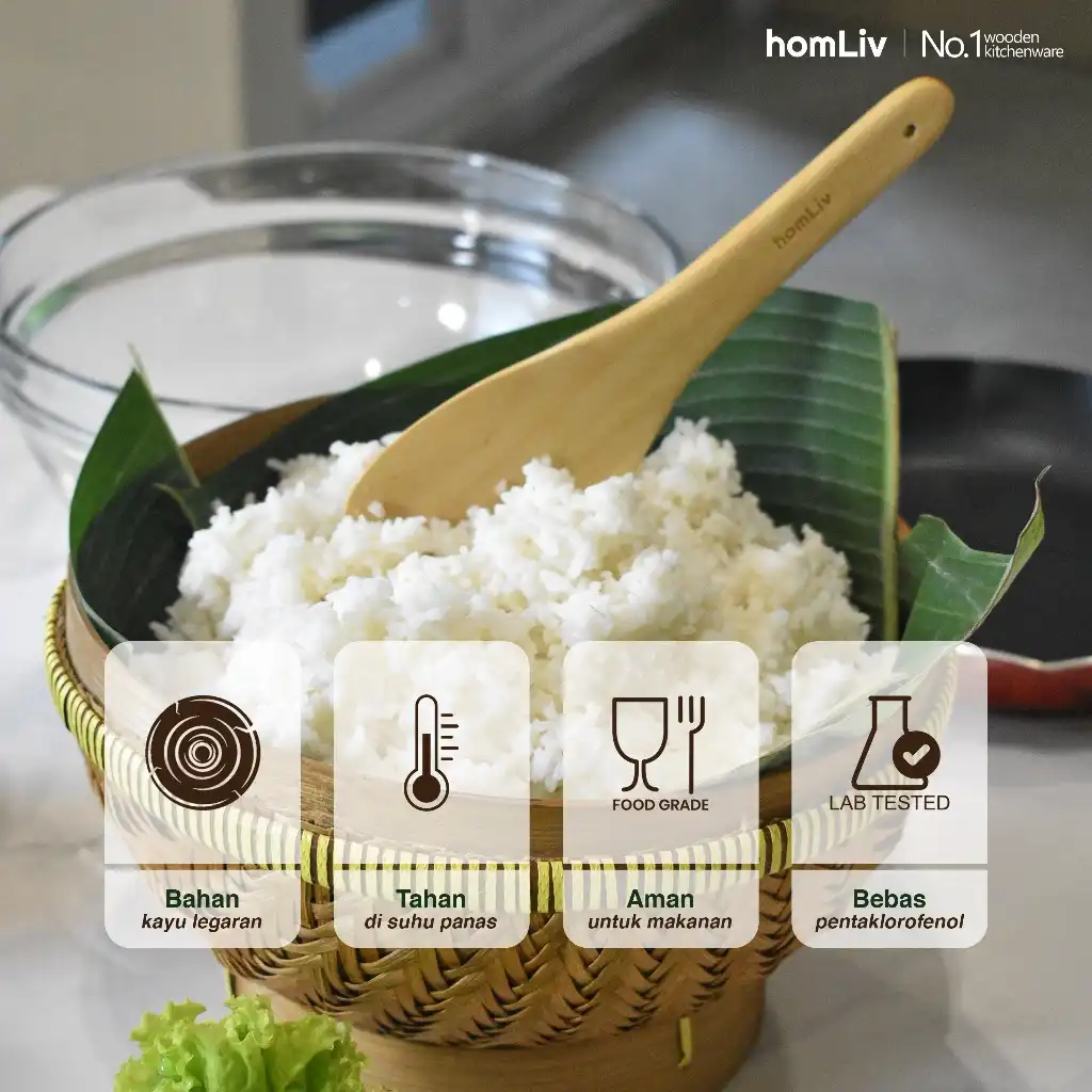 homLiv Centong Nasi Kayu Food Grade 20.5 Cm Adiva Wooden Rice Spoon Sendok Nasi 07257 2