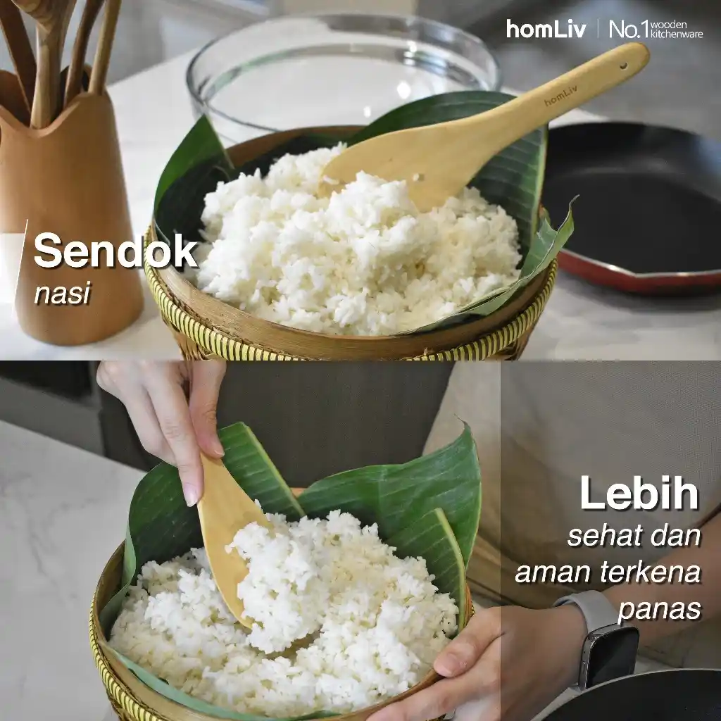 homLiv Centong Nasi Kayu Food Grade 20.5 Cm Adiva Wooden Rice Spoon Sendok Nasi 07257 3