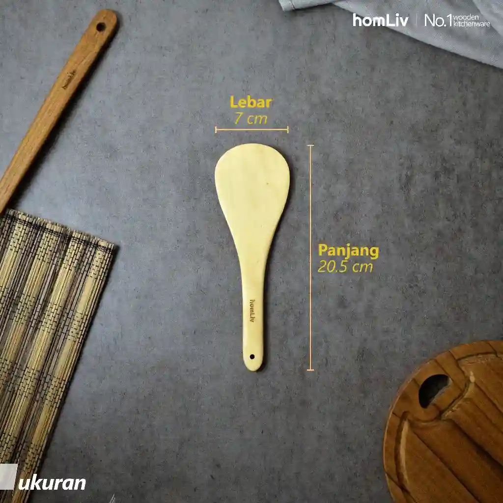 homLiv Centong Nasi Kayu Food Grade 20.5 Cm Adiva Wooden Rice Spoon Sendok Nasi 07257 4