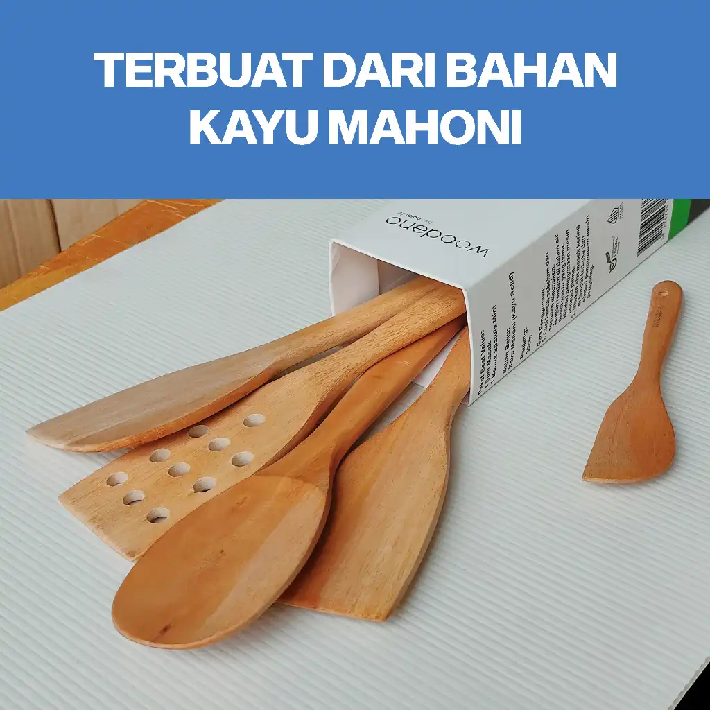 homLiv Sutil Kayu Mahoni 5 in 1 Set Wooden Cooking Utensils Foodgrade Woodeno 3