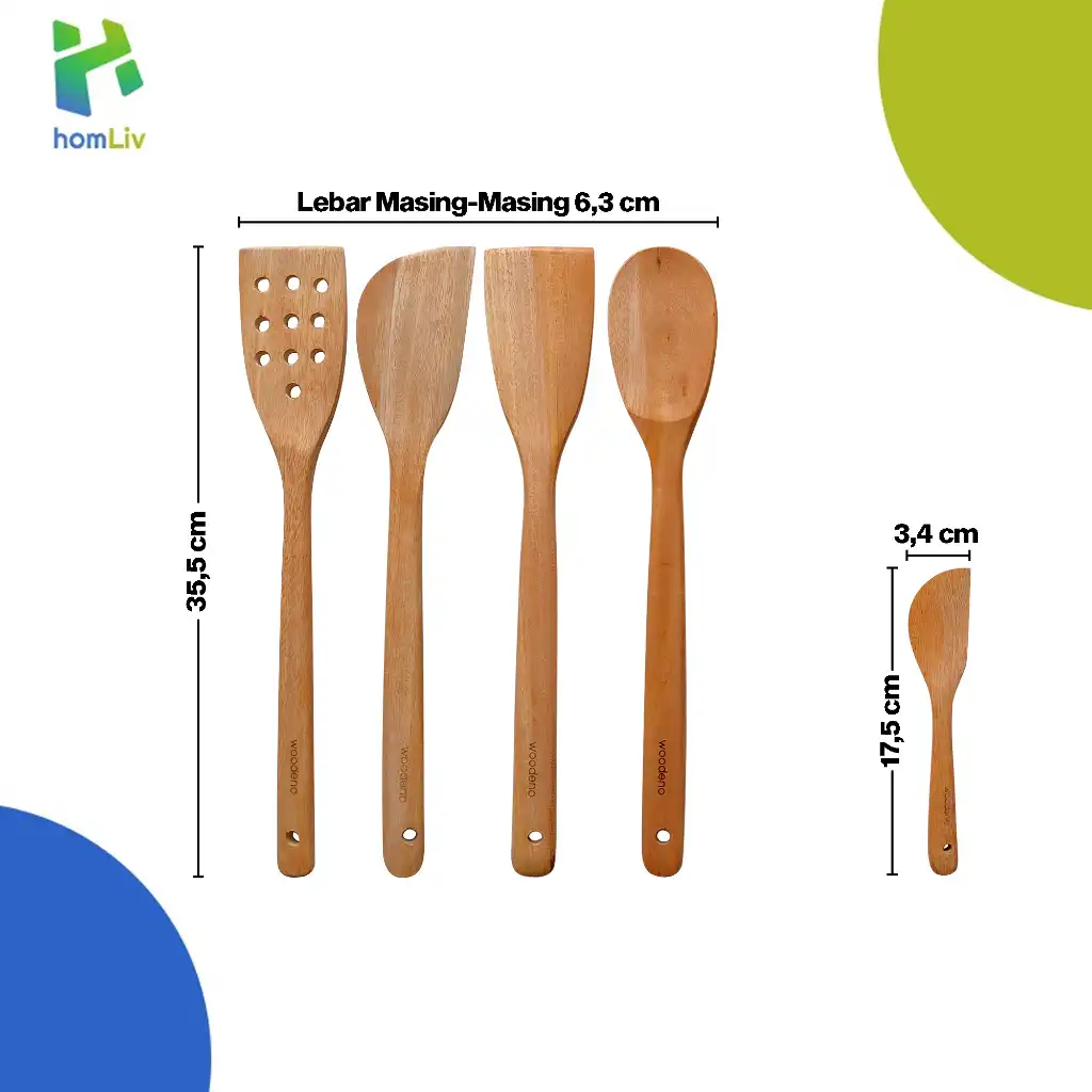 homLiv Sutil Kayu Mahoni 5 in 1 Set Wooden Cooking Utensils Foodgrade Woodeno 4